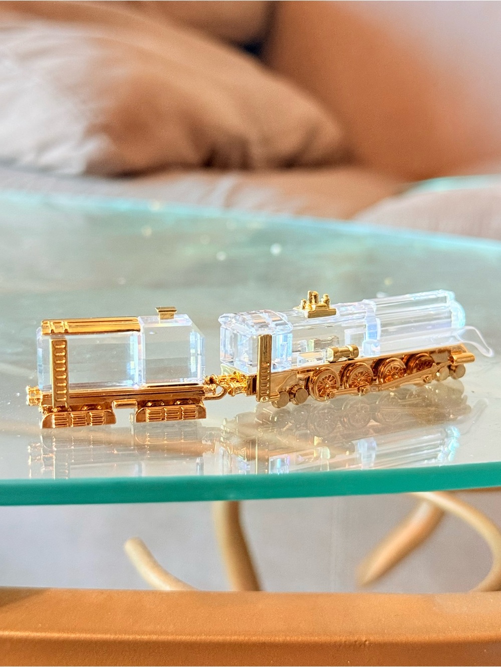 Swarovski Style Crystal Miniature Train Gold Tone Figurine
